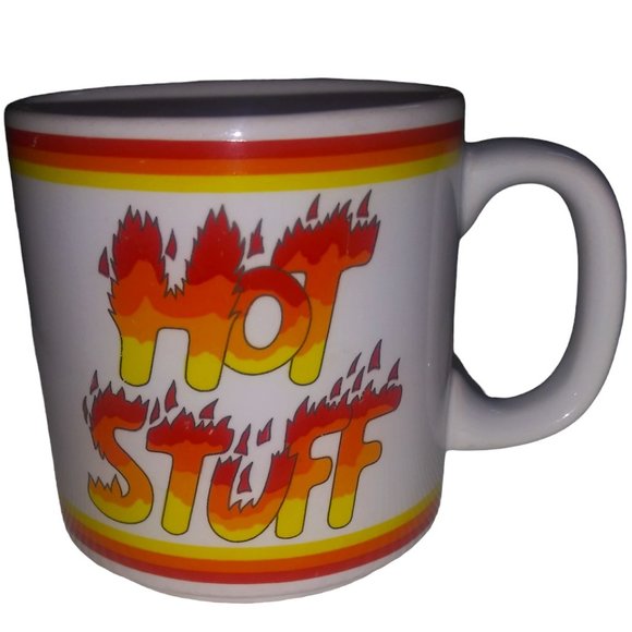 Vintage HOT STUFF Orange/Yellow/White  Fire RUSS Coffee/Tea Mug Made in Korea - Picture 1 of 6